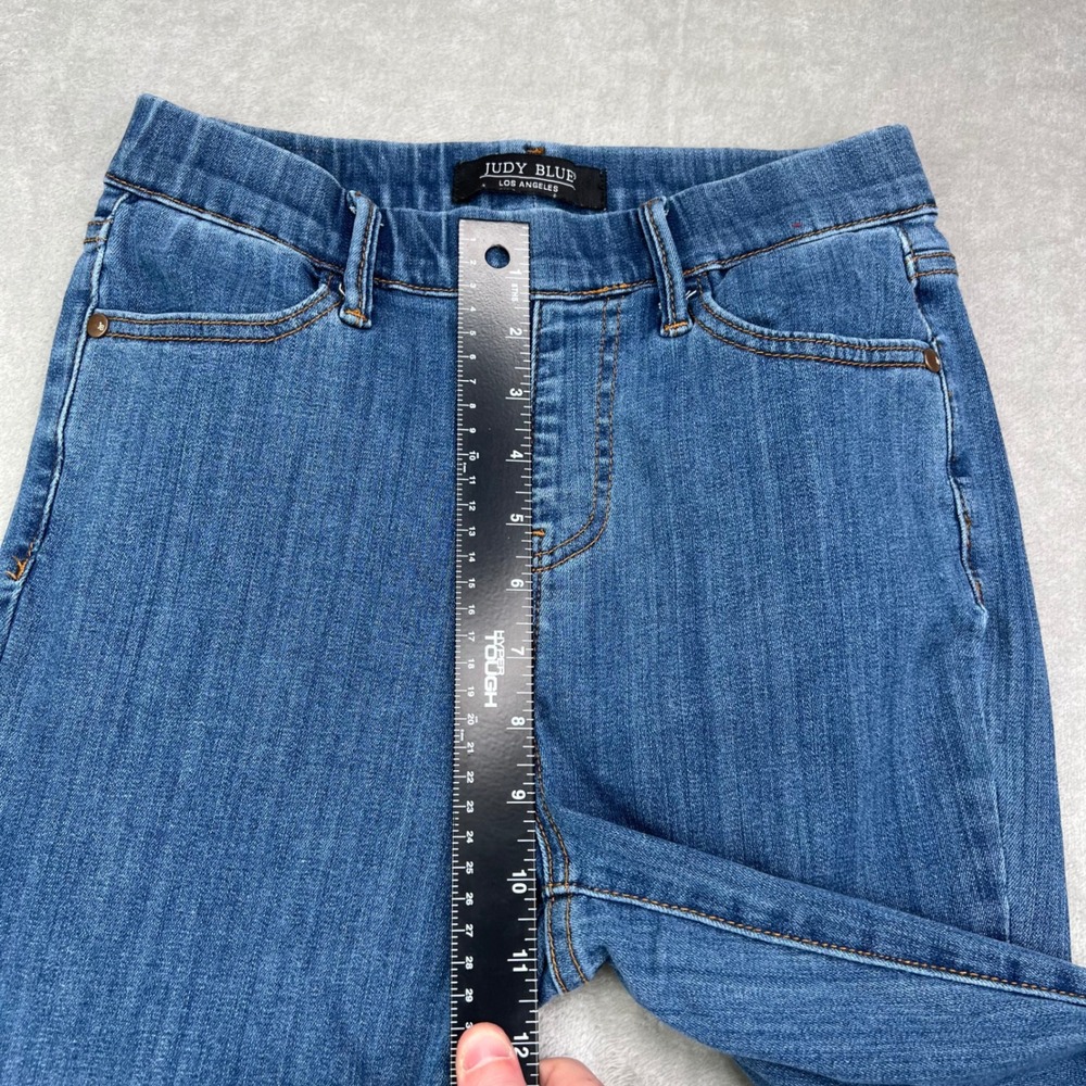 Judy Blue Pull On Straight Jeans Womens 1/25 Blue Medium Wash Stretch Frayed Hem - Picture 9 of 14
